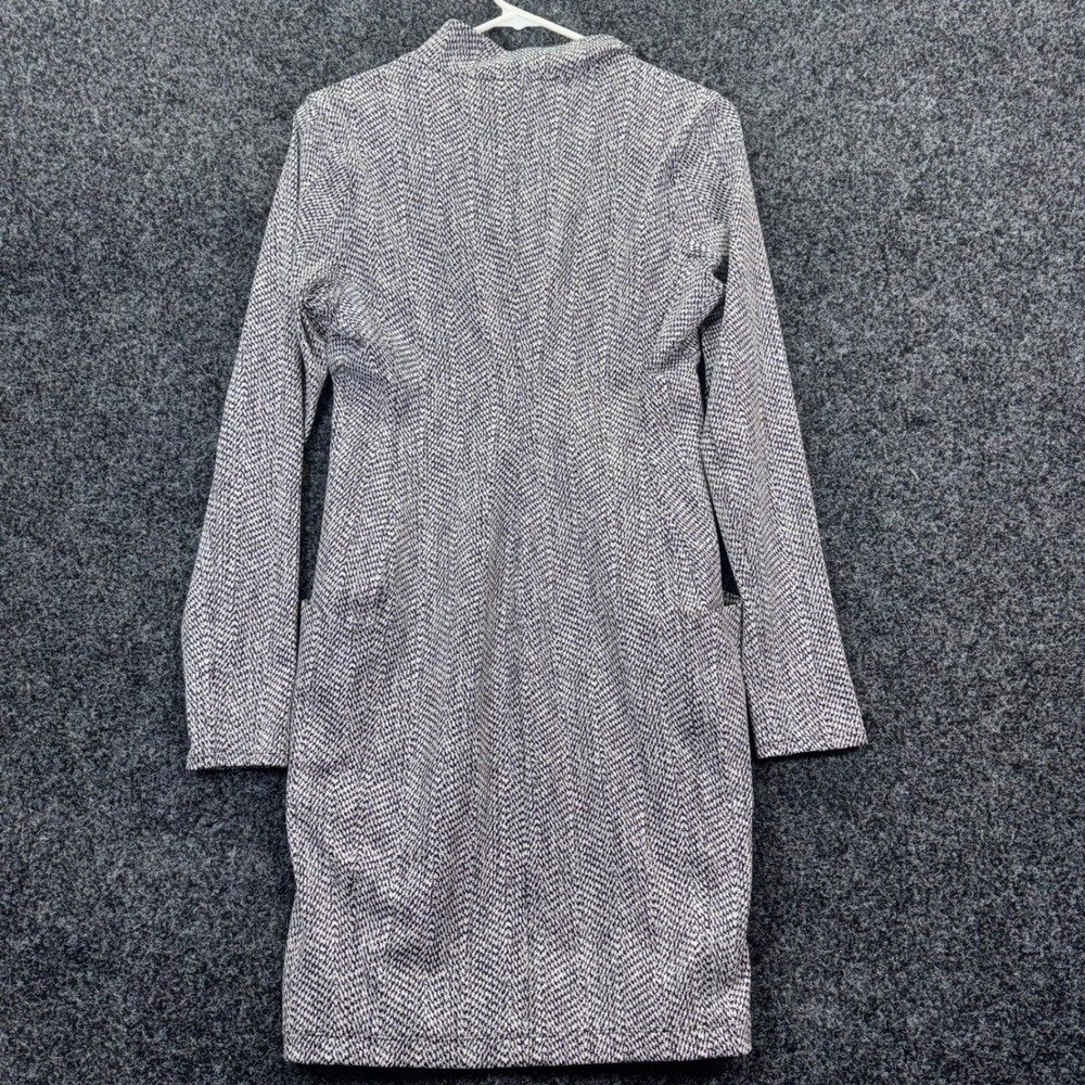 Athleta Black White Herringbone Zip Mock Neck Long Sleeve Dress Pockets Medium P - Picture 2 of 7